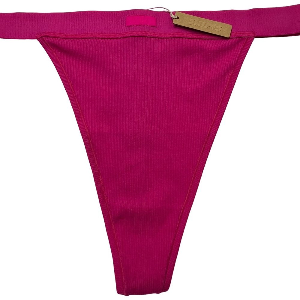 SKIMS Cotton Rib Thong Raspberry Womens 4X - Picture 9 of 9